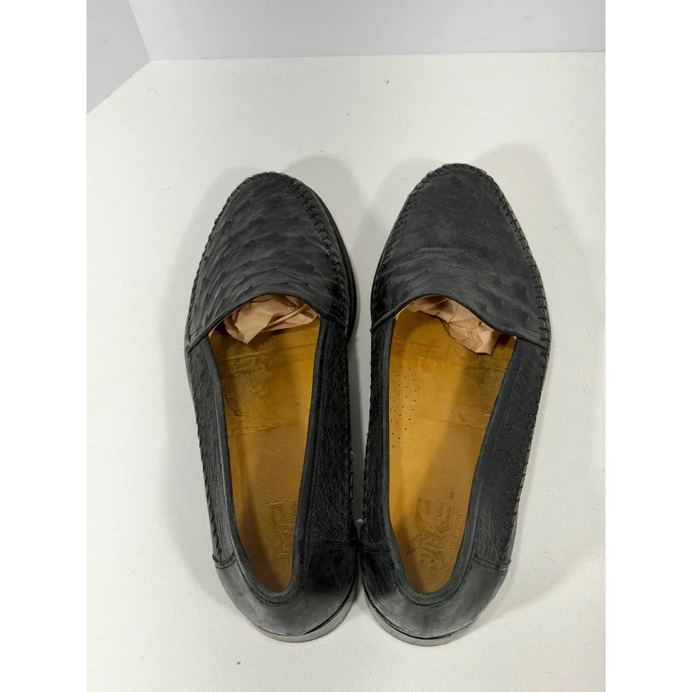Mario Campatelli MC Italy Mens Ostrich Leather Loafers Black‎ Shoes 10.5 vintage